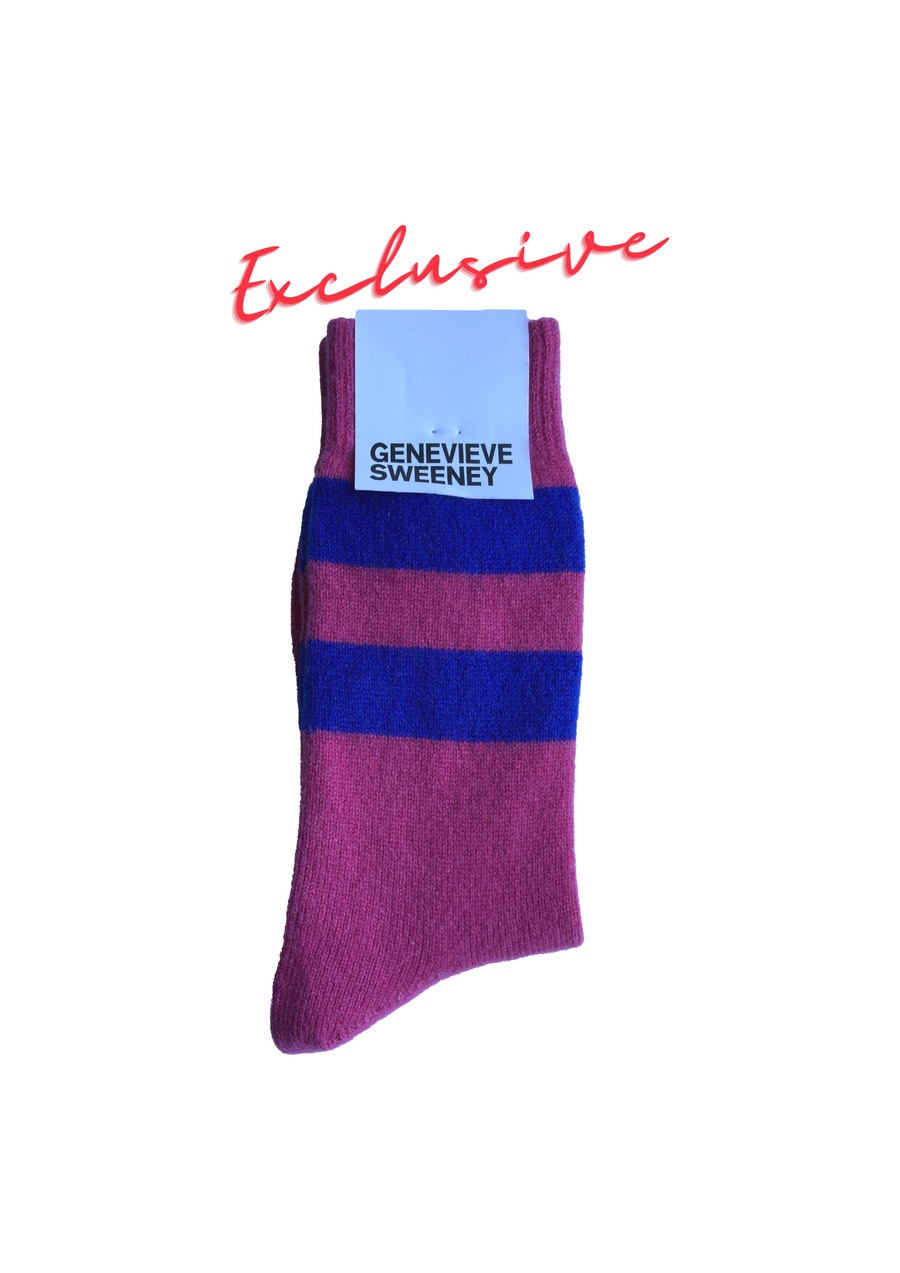 Genevieve Sweeney, Sasha Cashmere Lounge Socks, Pink/ Blue